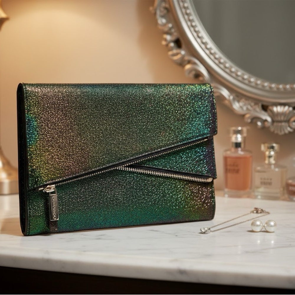 RARE Henri Bendel Devon Petrol Iridescent Clutch Crossbody NWT